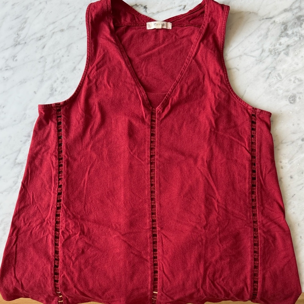 Madewell Deep Red Tank Top with Cutout Design